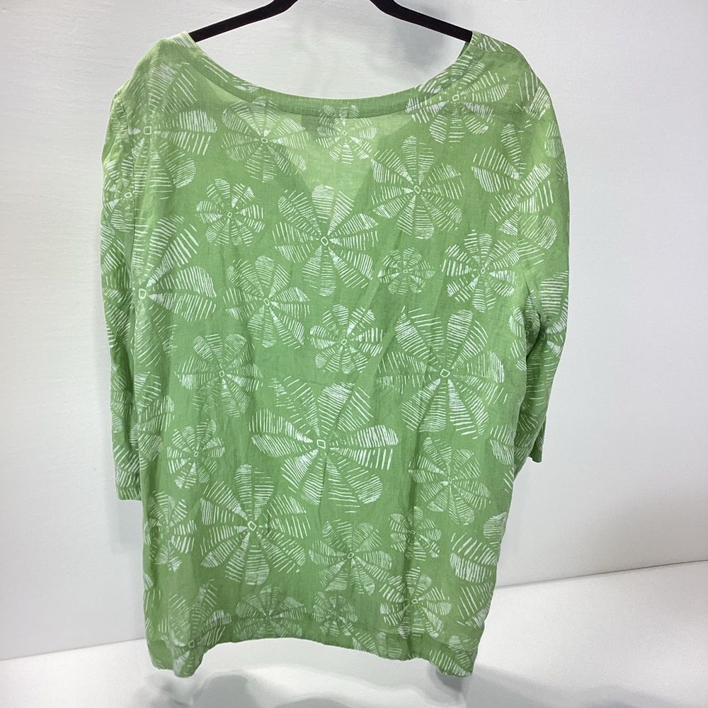 J. Jill Linen Blouse Green with White Accents J Jill Tunic XL - Picture 3 of 11